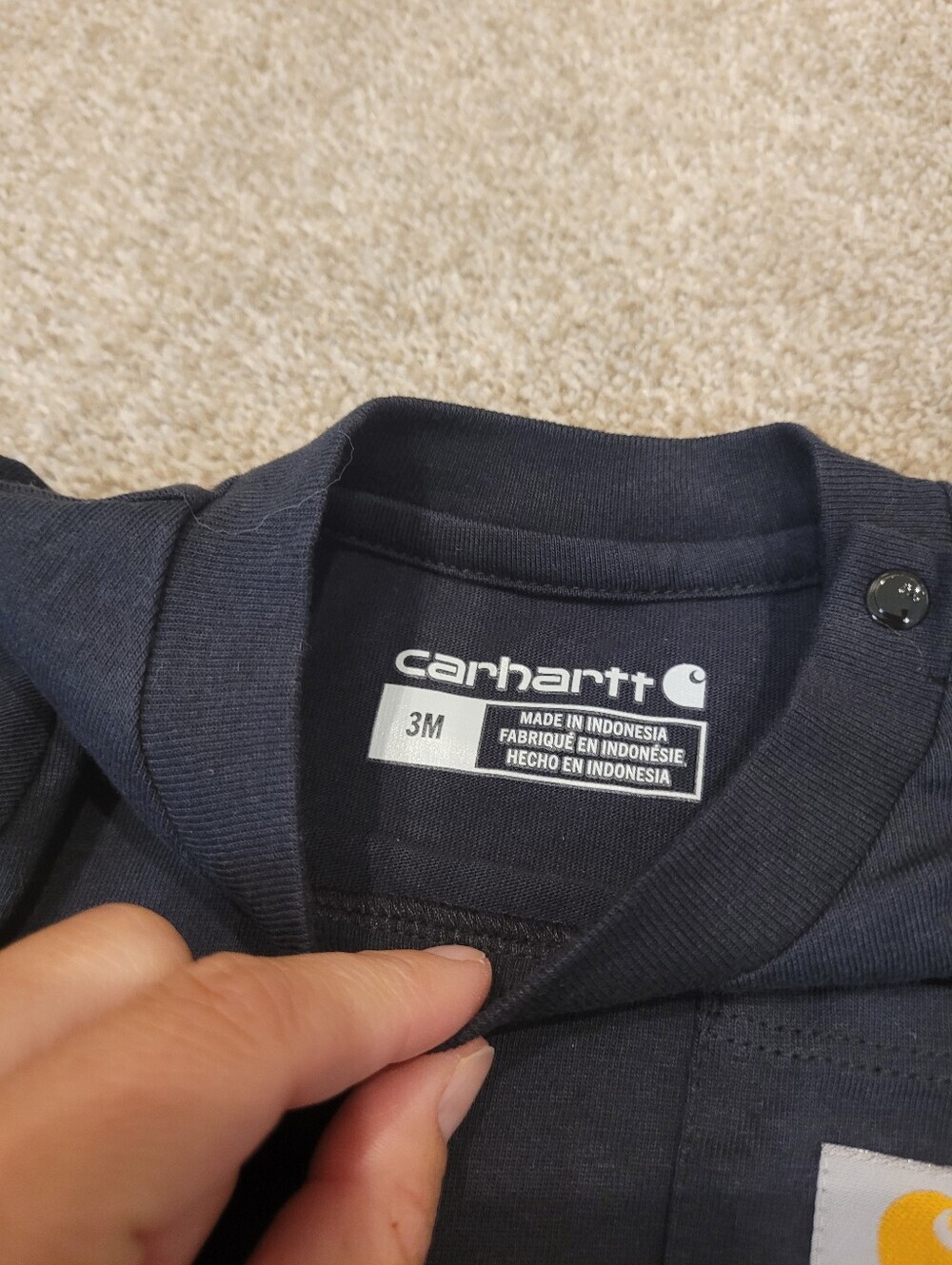 Carhartt Black Long Sleeve Infant Bodysuit with Logo Pocket 3 Months - Picture 3 of 4